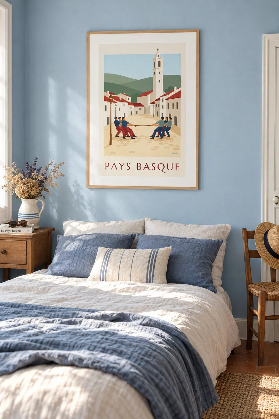 Tug-of-war on a Basque Country square poster: framed on the wall