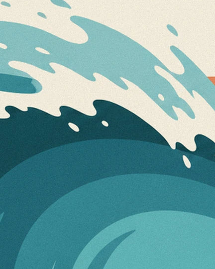 The deep blue crest of the wave topped with white and turquoise foam