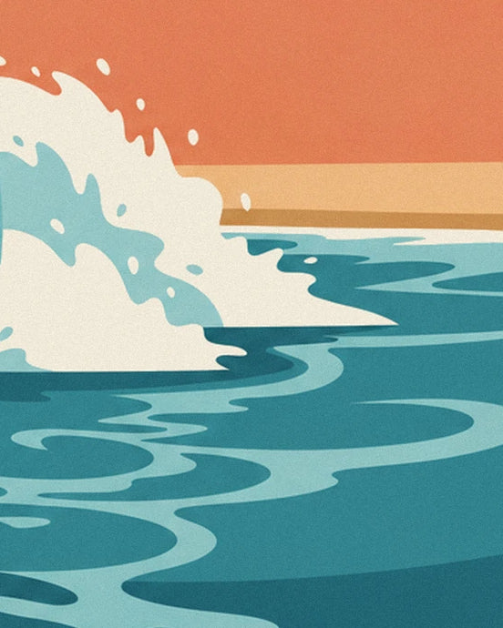 White foam and turquoise reflections beneath the orange sky of Hossegor
