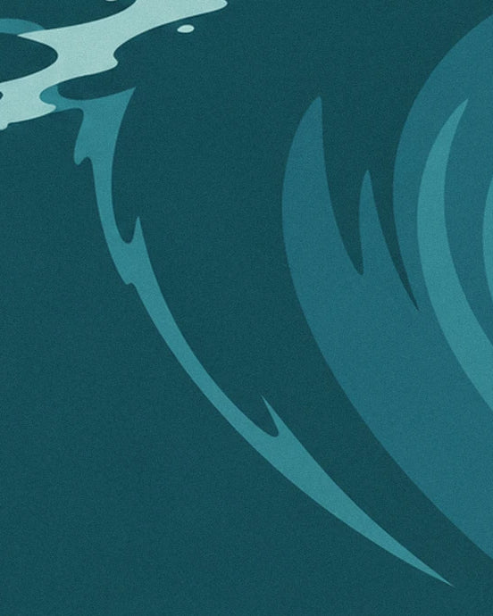 The petrol blue and turquoise curves inside the wave