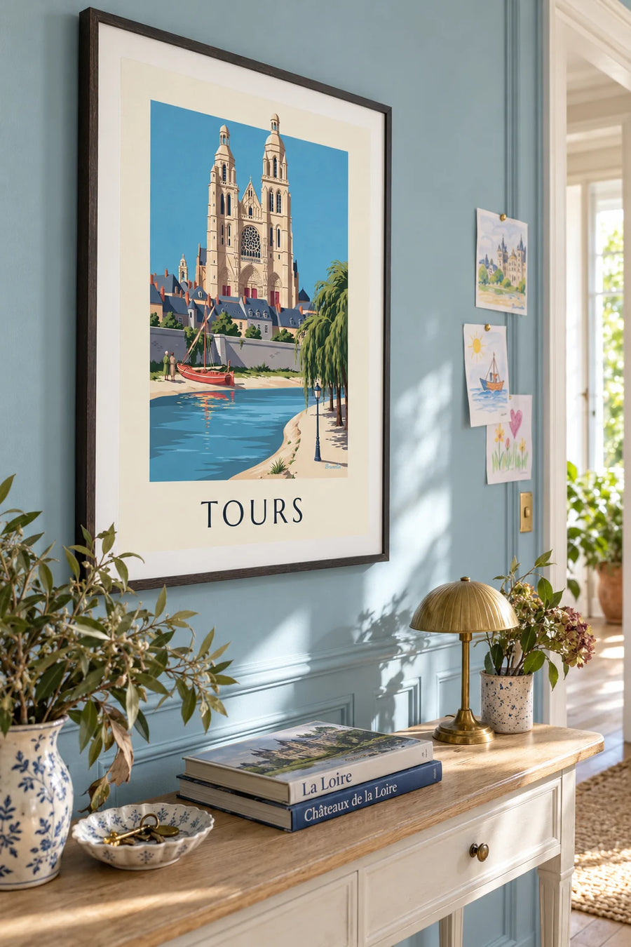 Plakat katedra w Tours i brzegi Loary: w ramie na ścianie