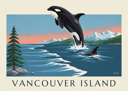 Poster of an orca and the mountains of Vancouver Island in Canada: the full poster