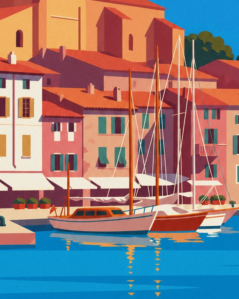 Affiche voiliers amarrés au vieux port de Saint-Tropez : détail en gros plan
