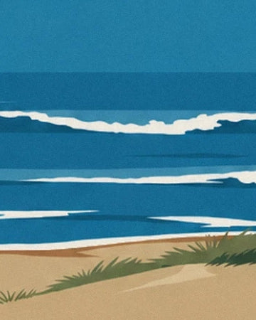 Les vagues blanches sur l’océan bleu et les herbes de la dune à Lacanau