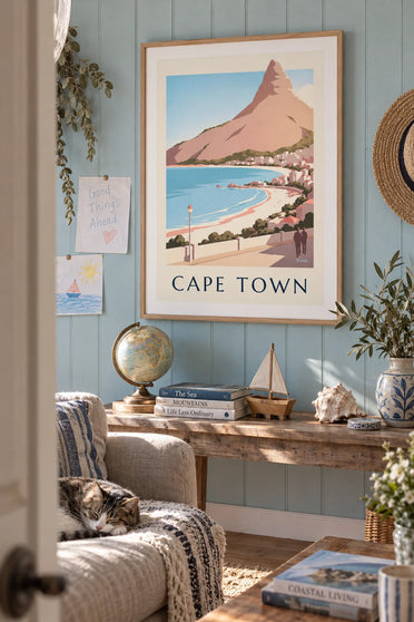 Poster of Table Mountain and Lion’s Head in Cape Town: framed on the wall