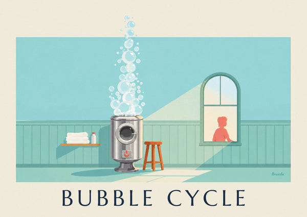 Affiche machine à laver à hublot et bulles de savon