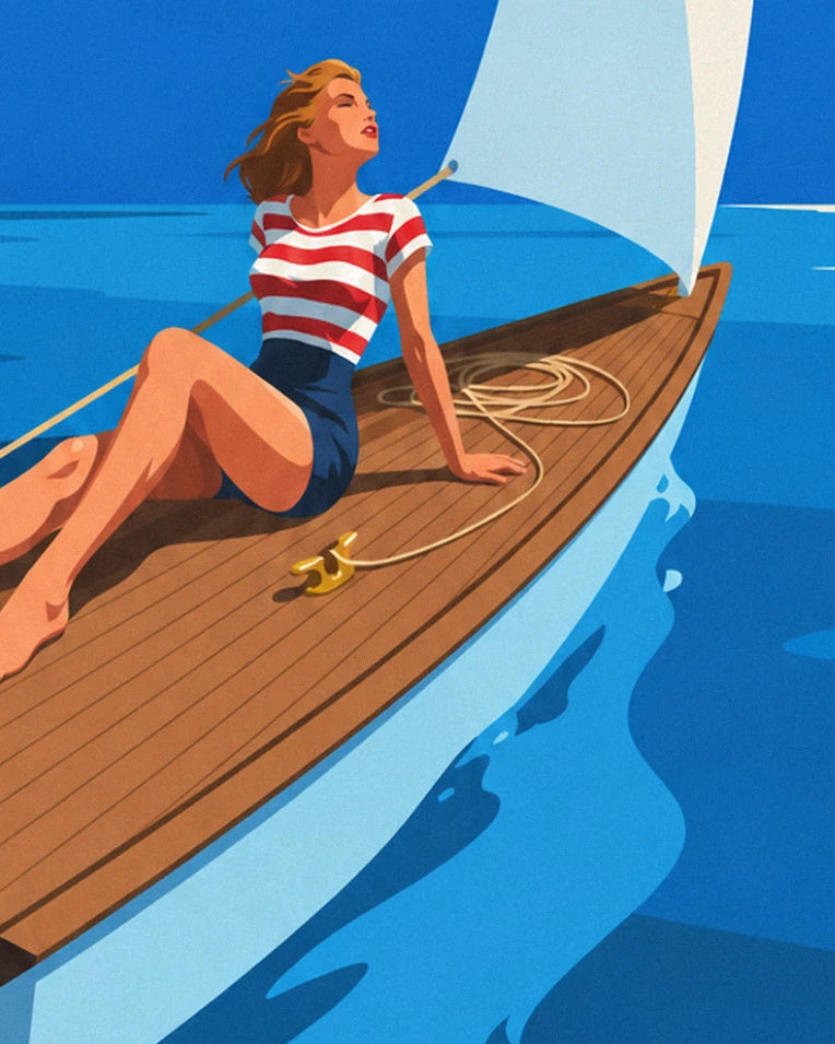 Pin-up on a sailboat deck at sea poster: close-up detail