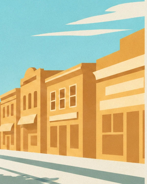 Yellow ochre façades lining the street, with their awnings and windows