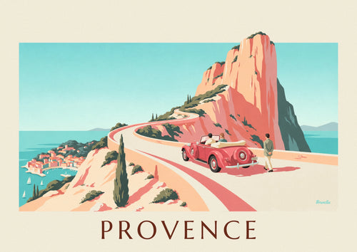 Poster of a convertible on the Route des Crêtes above Cassis: the full poster