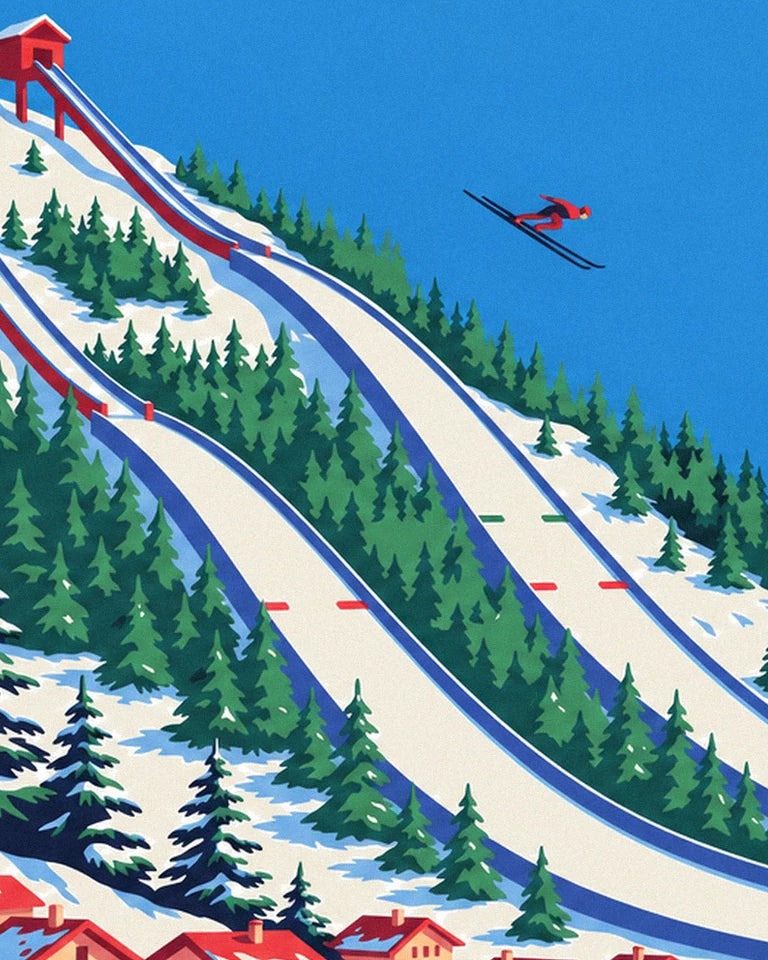 Courchevel ski jumping hills at Le Praz poster: close-up detail