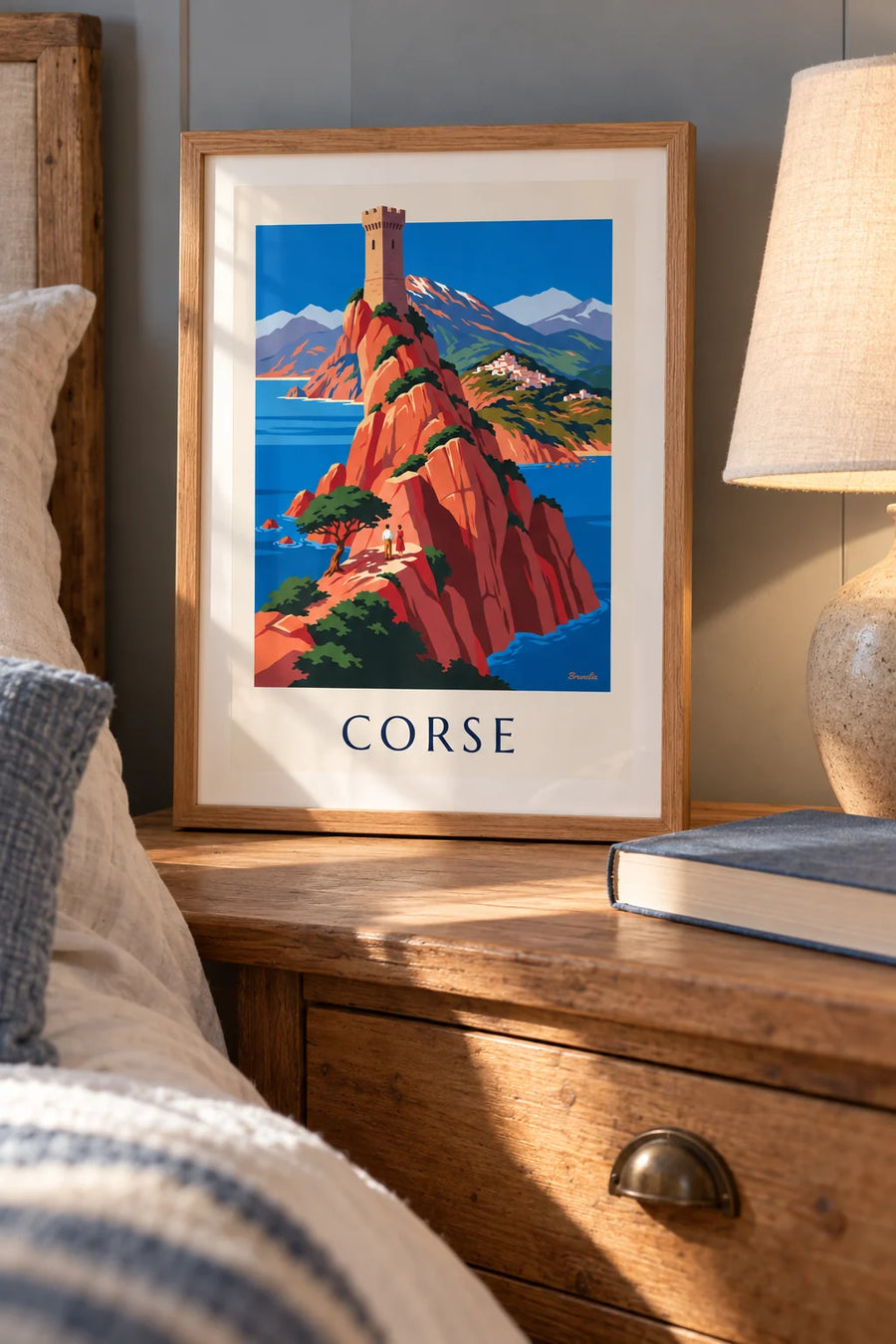 Affiche côte sauvage de Corse, falaises rouges et Monte Cinto : petit format A4 encadré