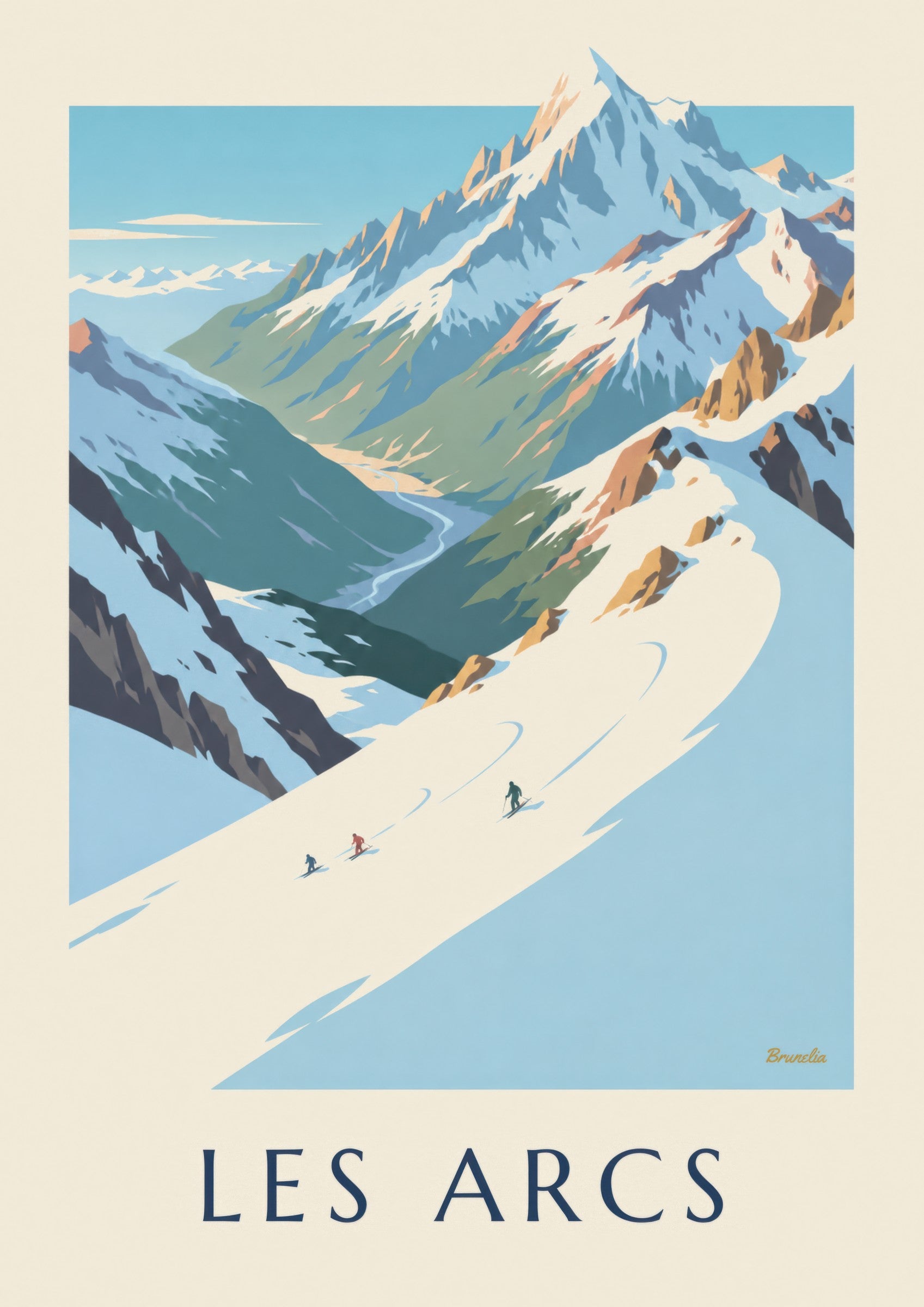 Affiche Les Arcs, Mont Blanc et piste de l'Aiguille Rouge: zbliżenie szczegółu