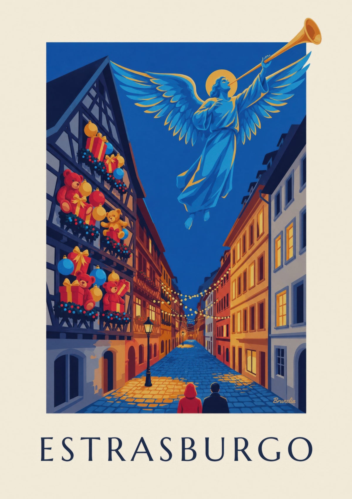 Plakat Strasburga w okresie Bożego Narodzenia, świetlisty anioł (tytuł STRASBURG)