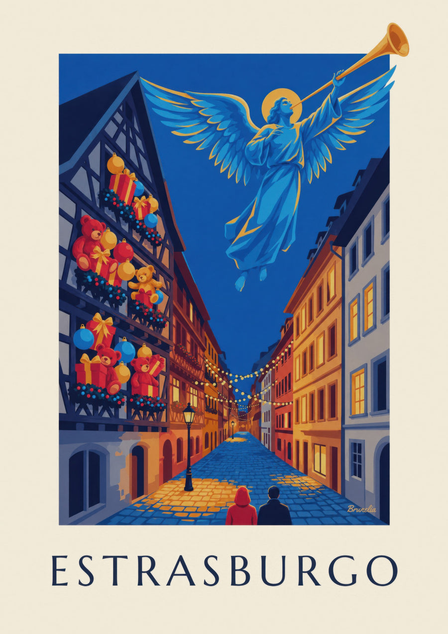 Plakat Strasburga w okresie Bożego Narodzenia, świetlisty anioł (tytuł STRASBURG)