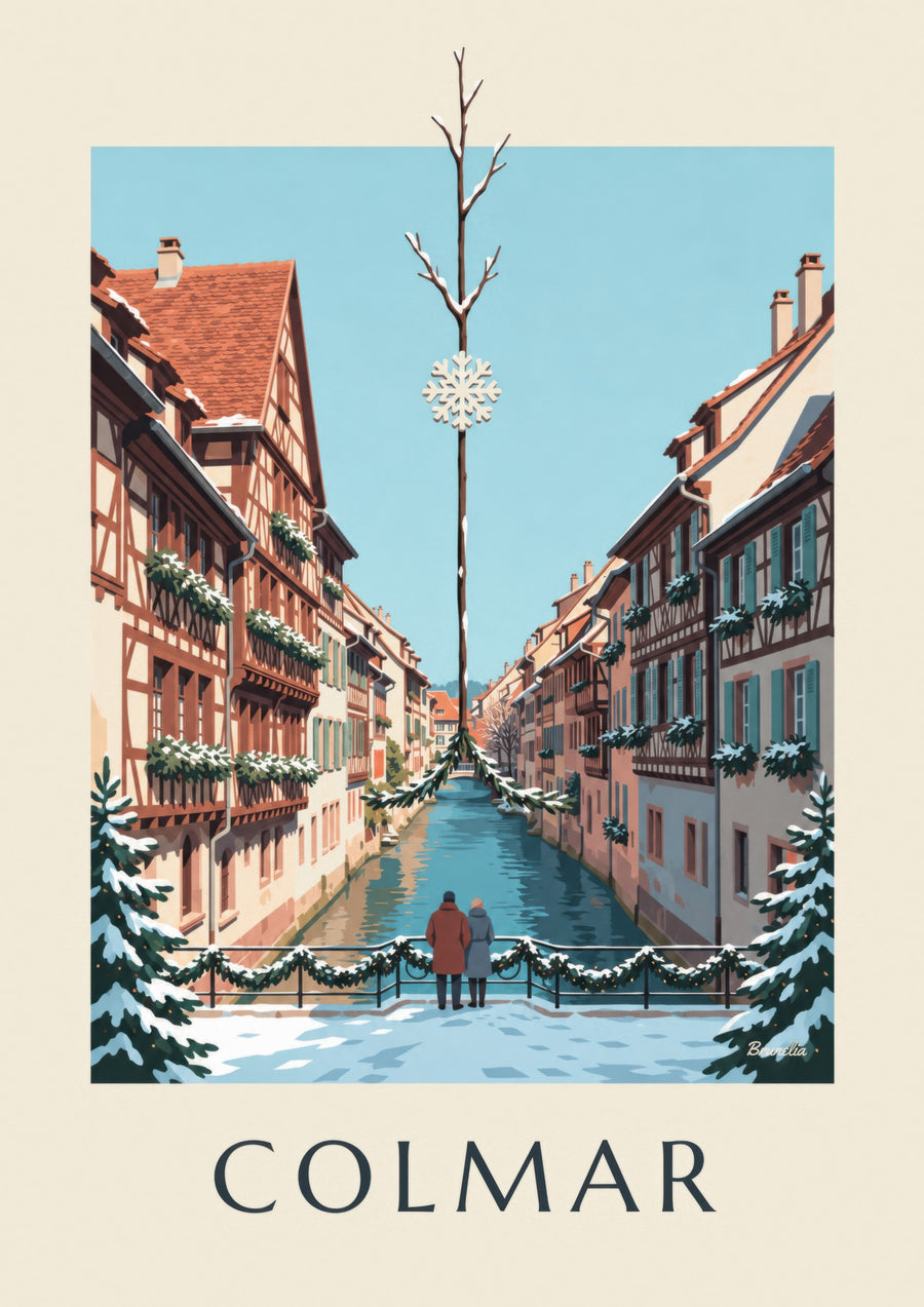 Plakat Małej Wenecji w Colmarze podczas Bożego Narodzenia