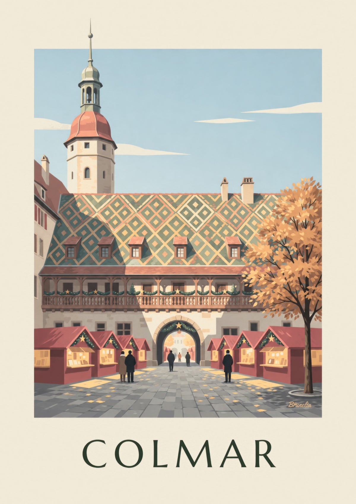 Plakat z jarmarkiem bożonarodzeniowym w Colmarze przy Koïfhusie