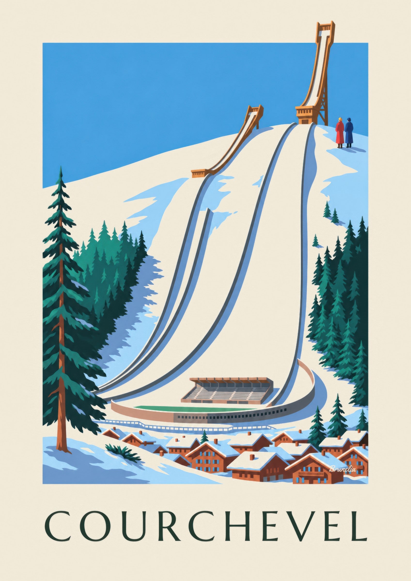 Affiche Courchevel, les tremplins du Praz sous la neige: zbliżenie szczegółu