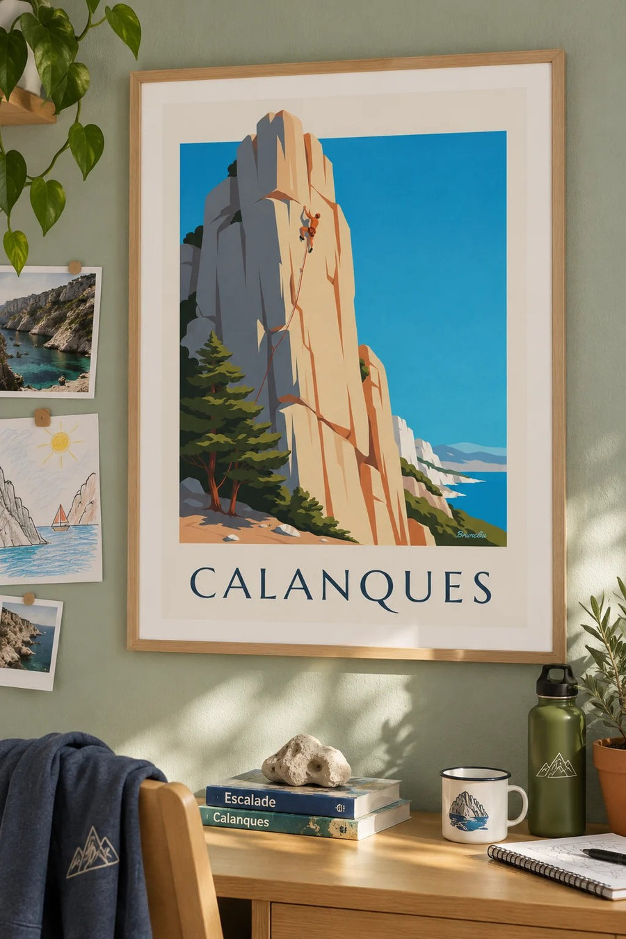 Plakat wspinaczkowy przedstawiający calanques Marsylii | Brunelia : w ramie na ścianie