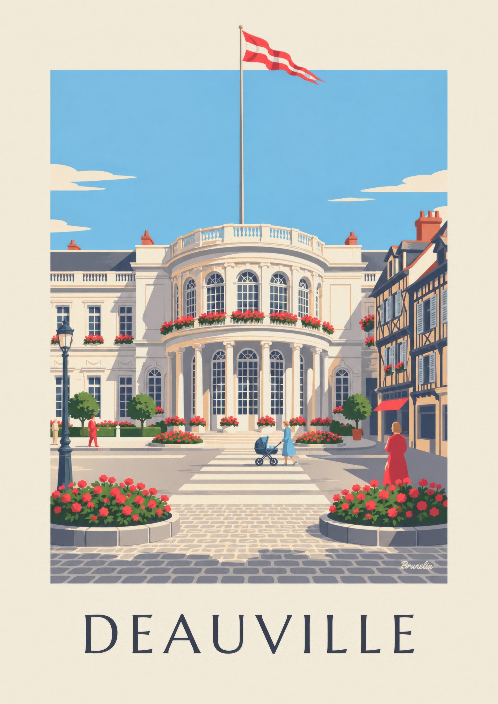 Affiche Deauville casino blanc et géraniums: zbliżenie szczegółu