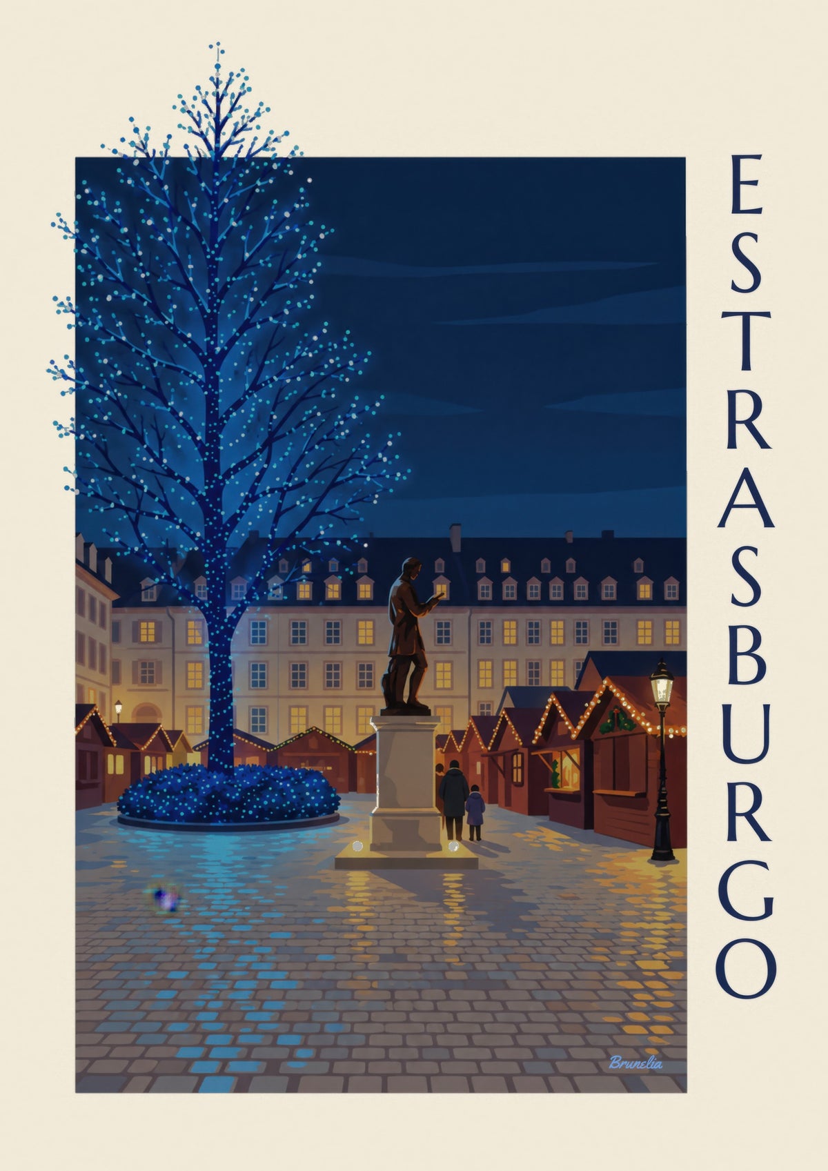 Plakat Boże Narodzenie w Strasburgu, plac Gutenberga (tytuł ESTRASBURGO)