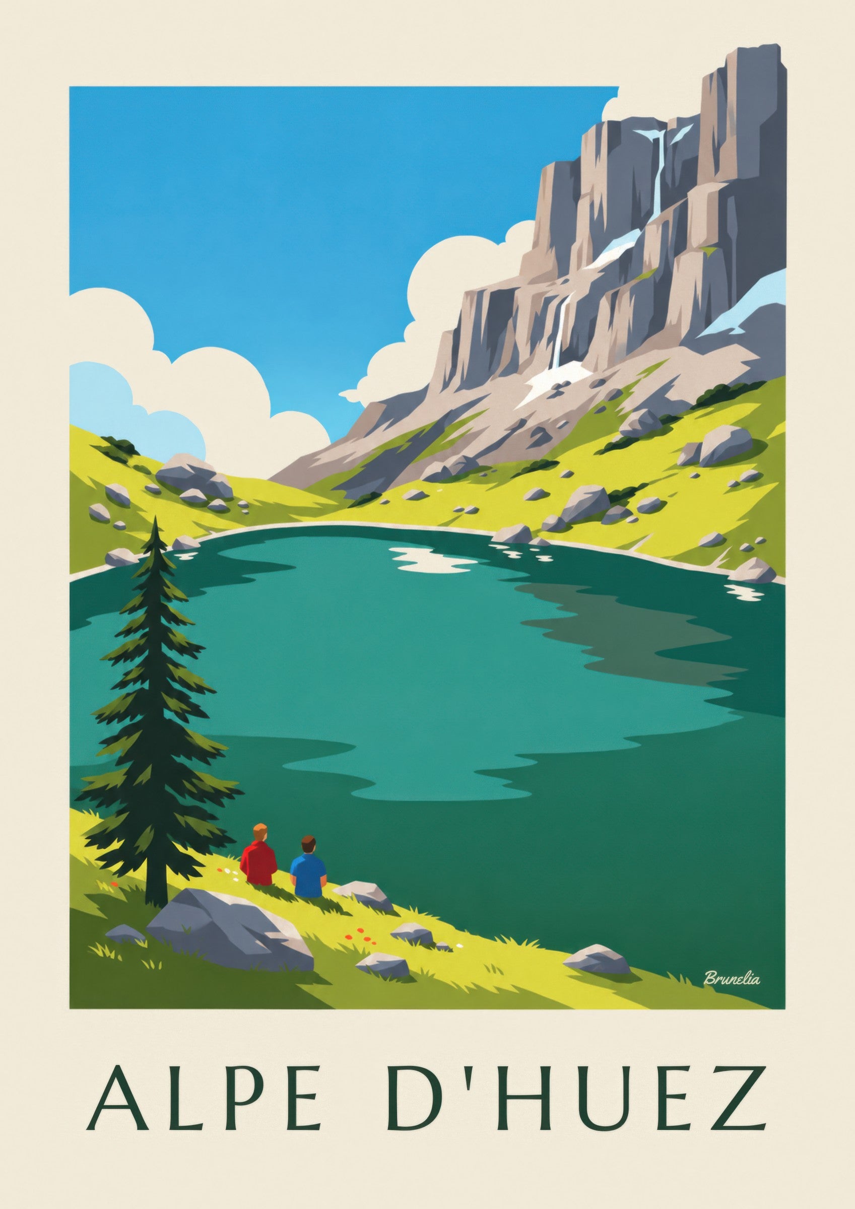 Plakat jeziora Besson w Alpe d’Huez latem: zbliżenie szczegółu