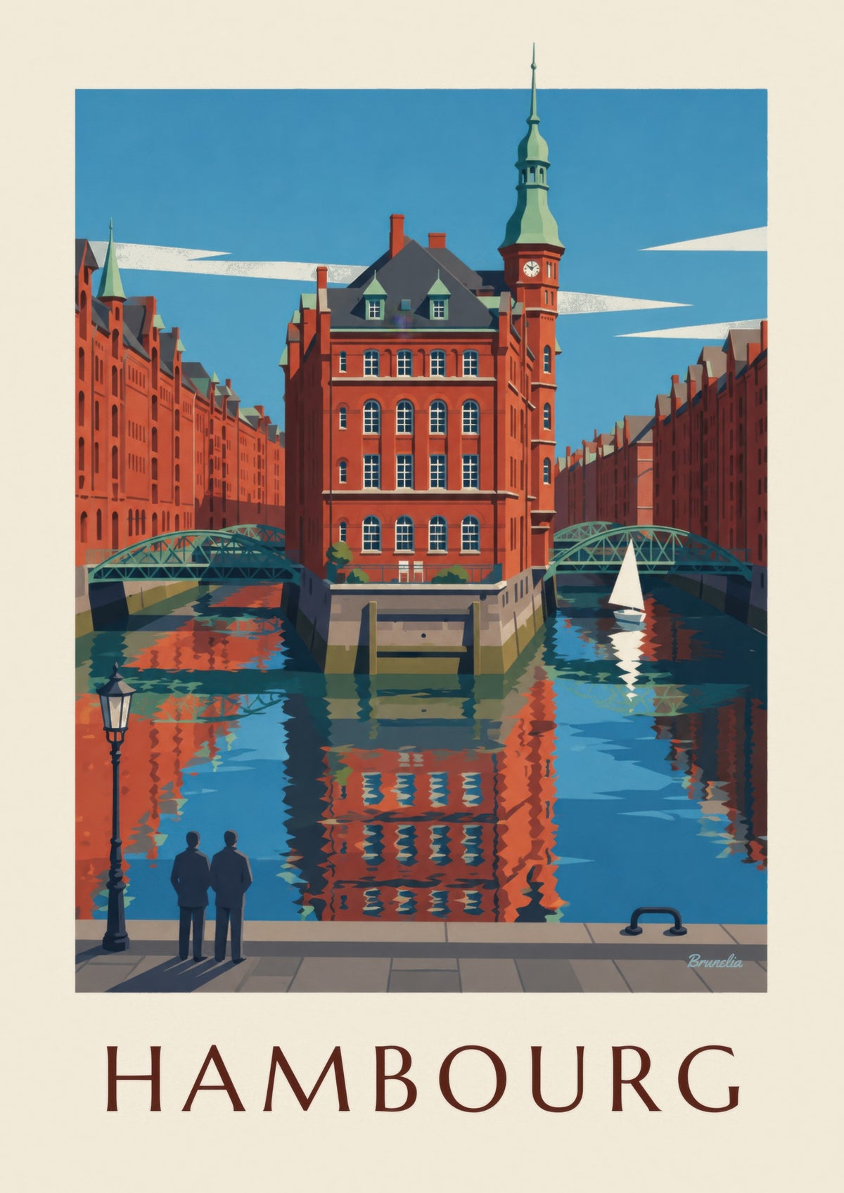 Plakat hamburskiej Speicherstadt z Wasserschloss