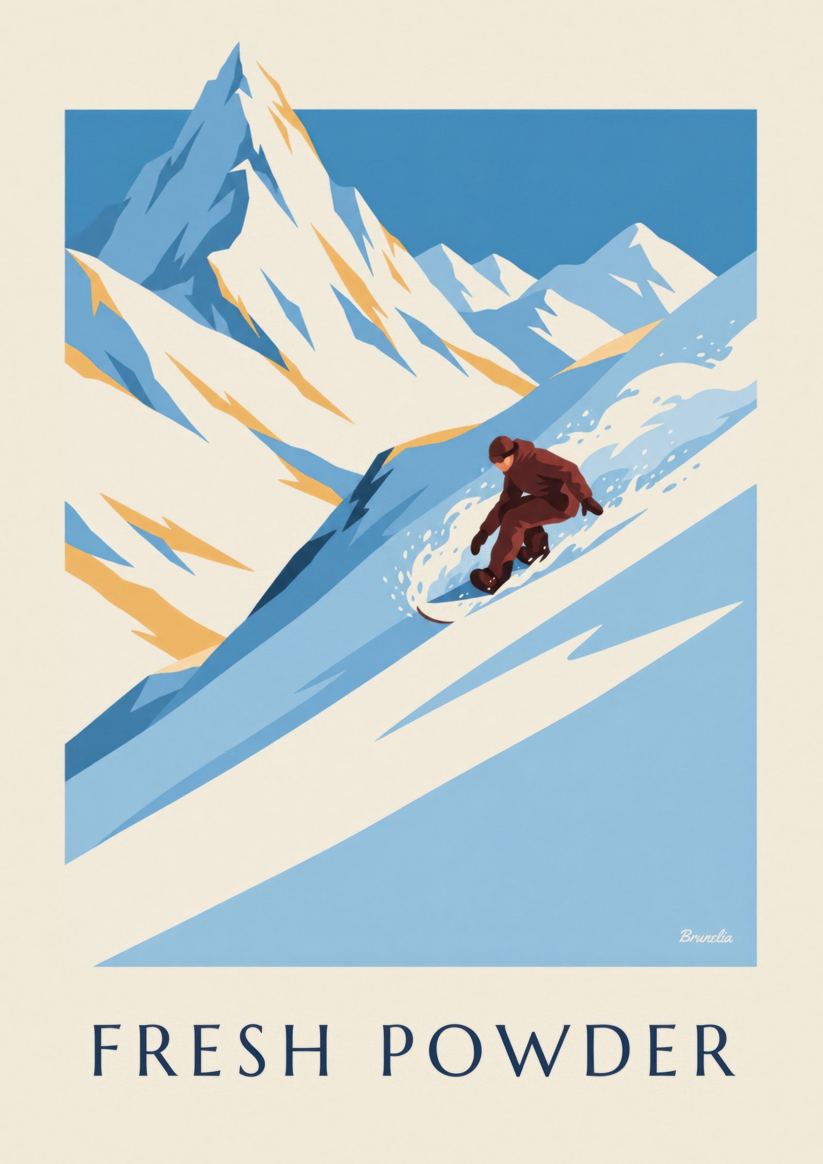 Affiche snowboard dans la poudreuse: zbliżenie szczegółu