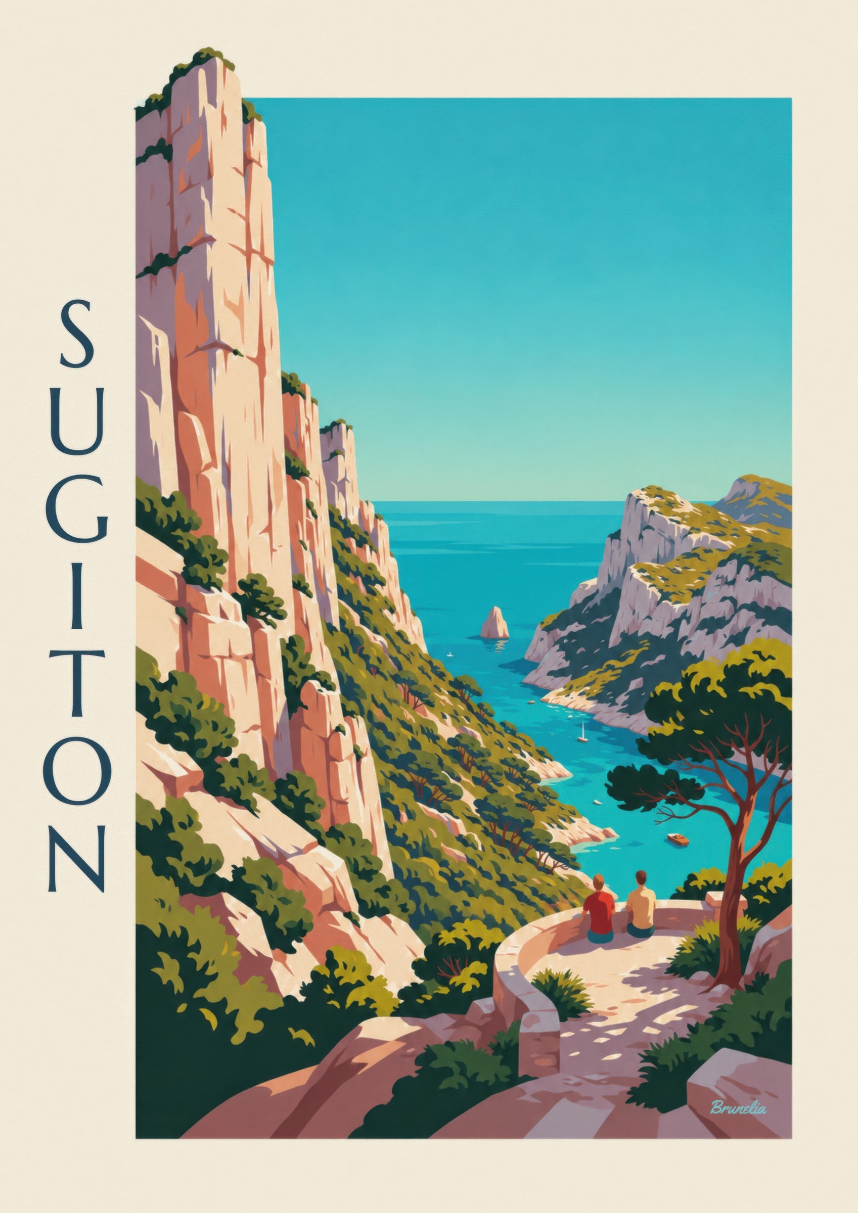Affiche calanque de Sugiton vue du belvédère: zbliżenie szczegółu