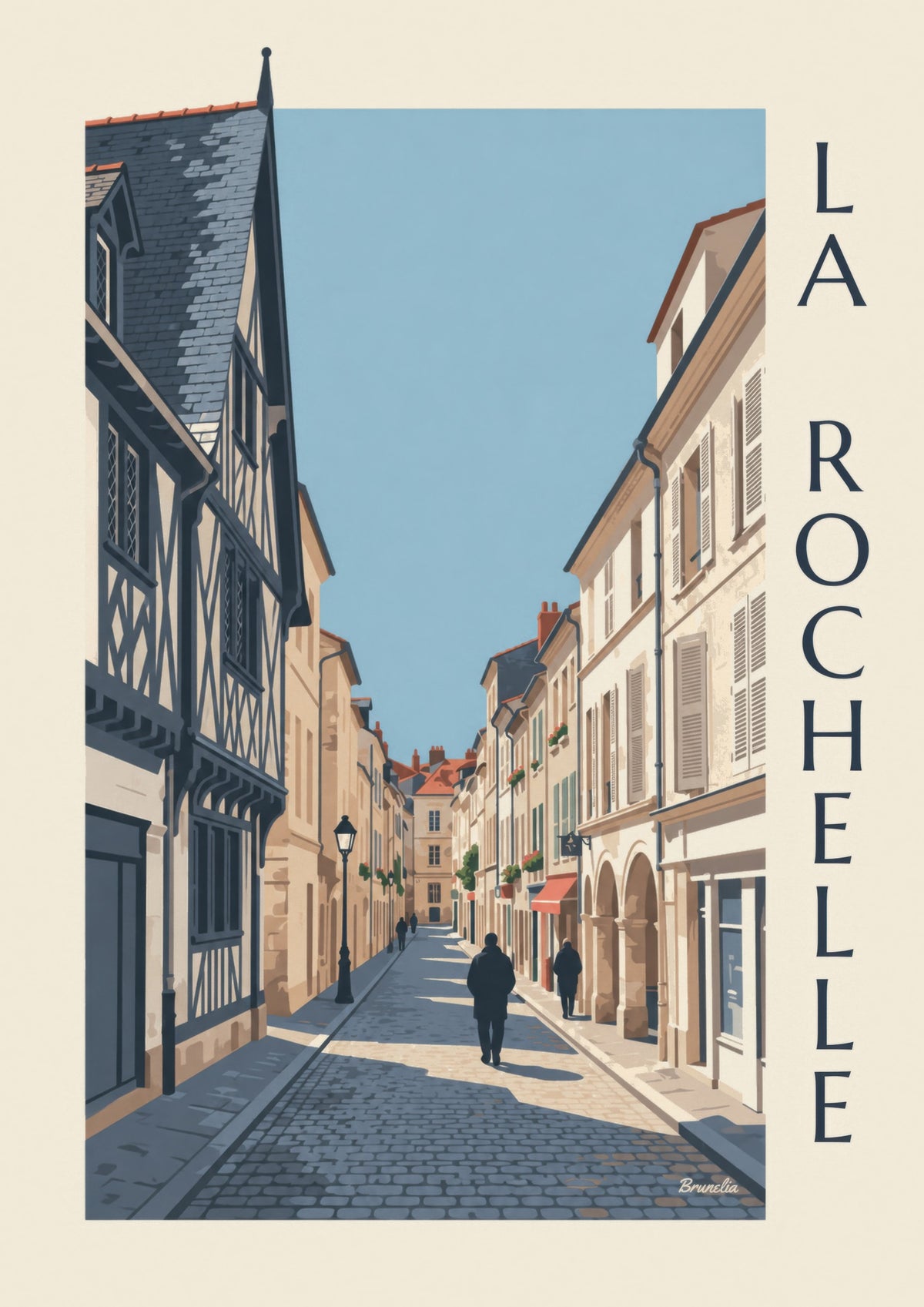 Plakat przedstawiający dom szachulcowy w La Rochelle