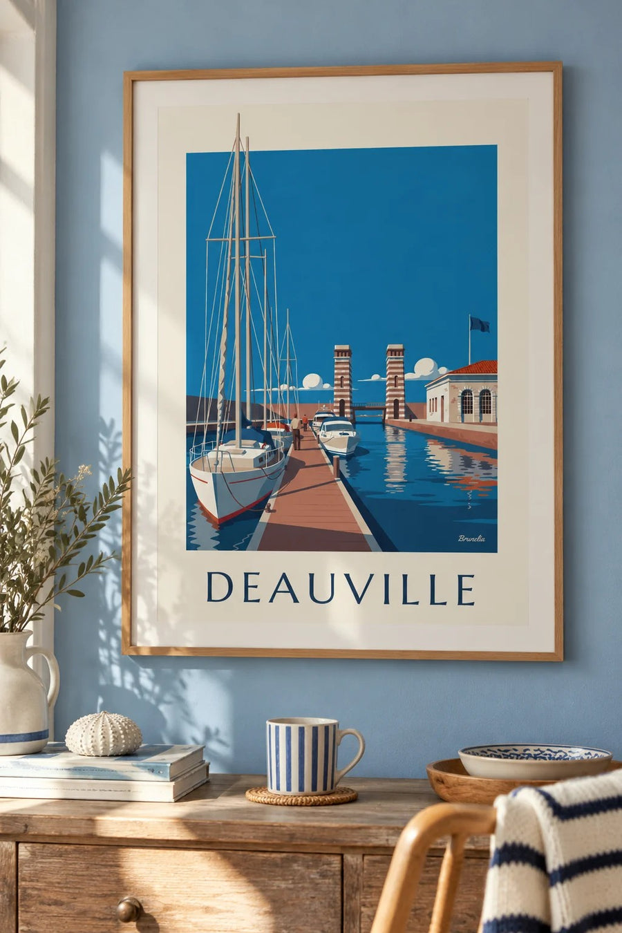 Affiche Port-Deauville marina et voiliers : encadrée au mur