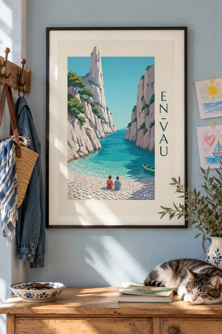 Plakat zatoki En-Vau i skalnej iglicy : w ramie na ścianie