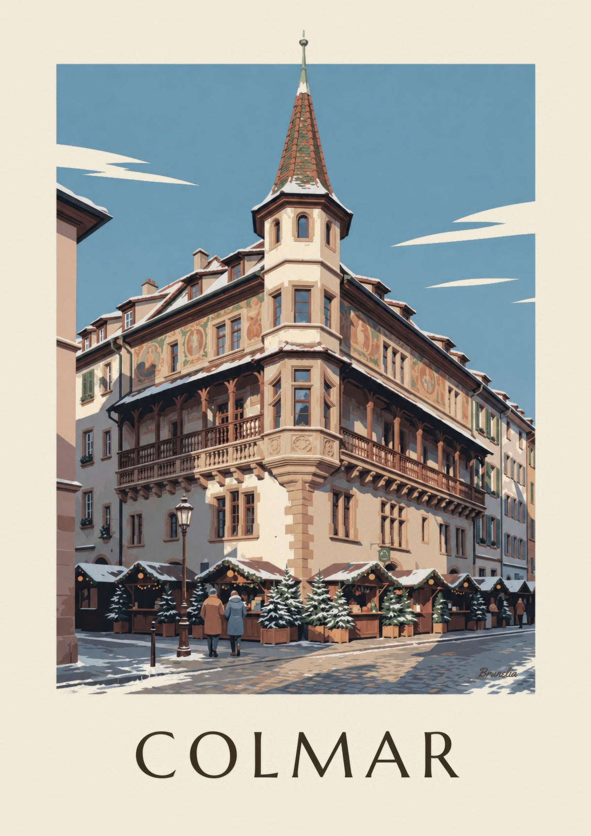 Plakat Domu Pfistera w Colmarze w okresie Bożego Narodzenia