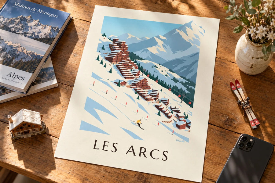 Plakat Les Arcs, tarasowa zabudowa Arc 2000 : na stole