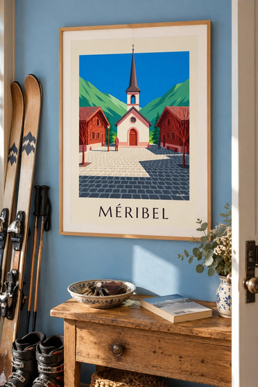 Plakat Méribel, różowa kaplica : w ramie na ścianie