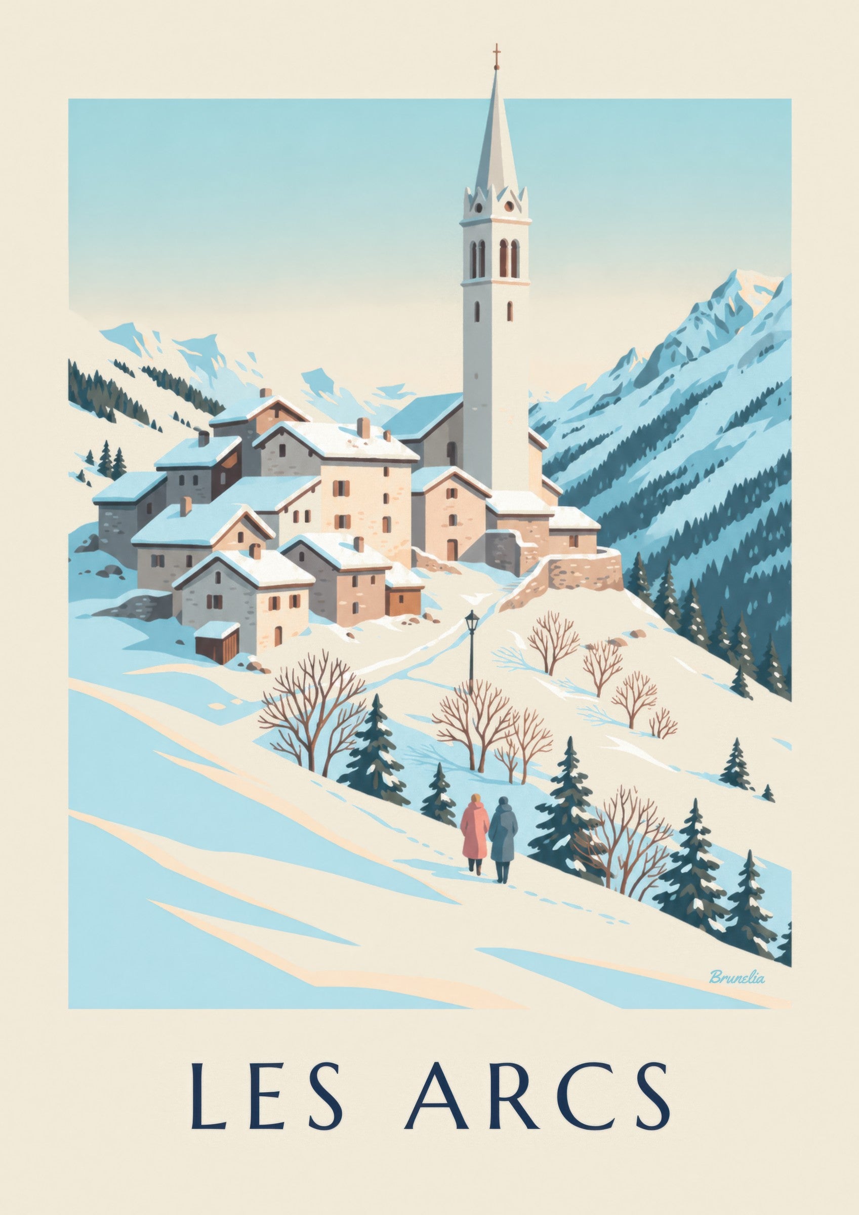 Plakat Les Arcs, Villaroger pod śniegiem: zbliżenie szczegółu