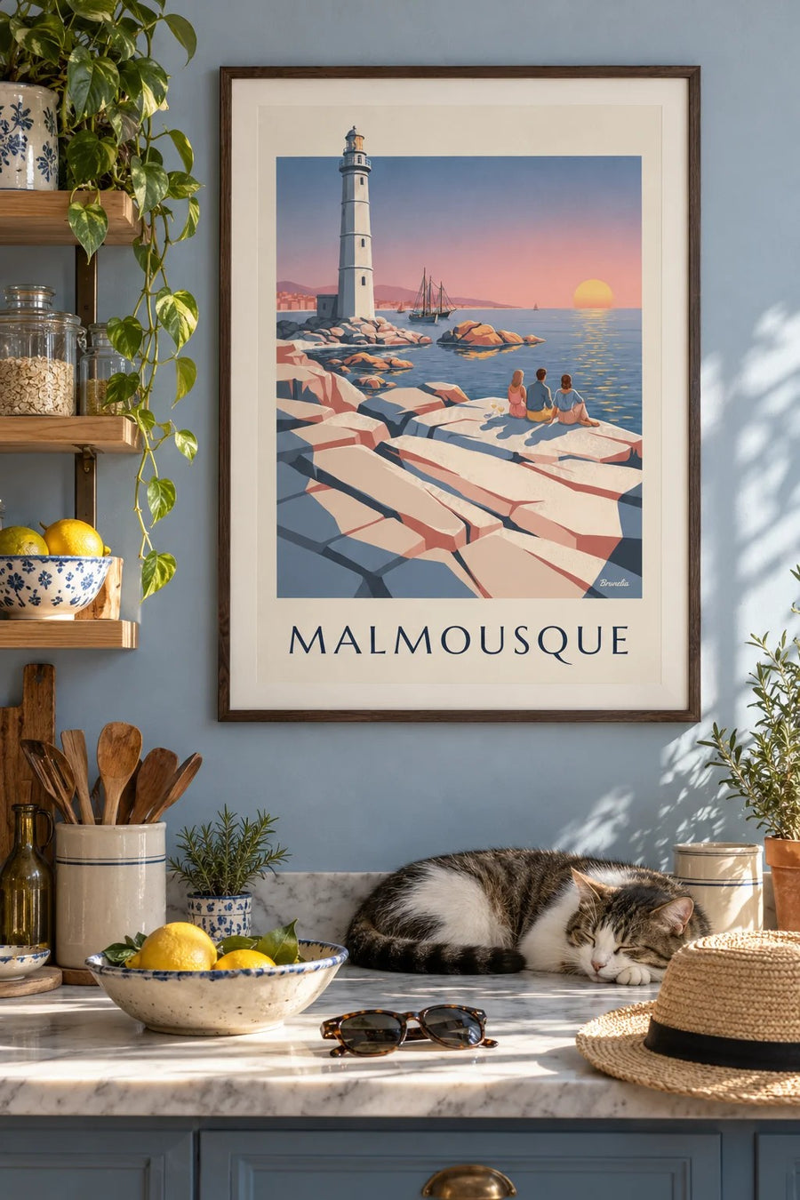 Affiche apéritif au coucher du soleil à Malmousque : encadrée au mur