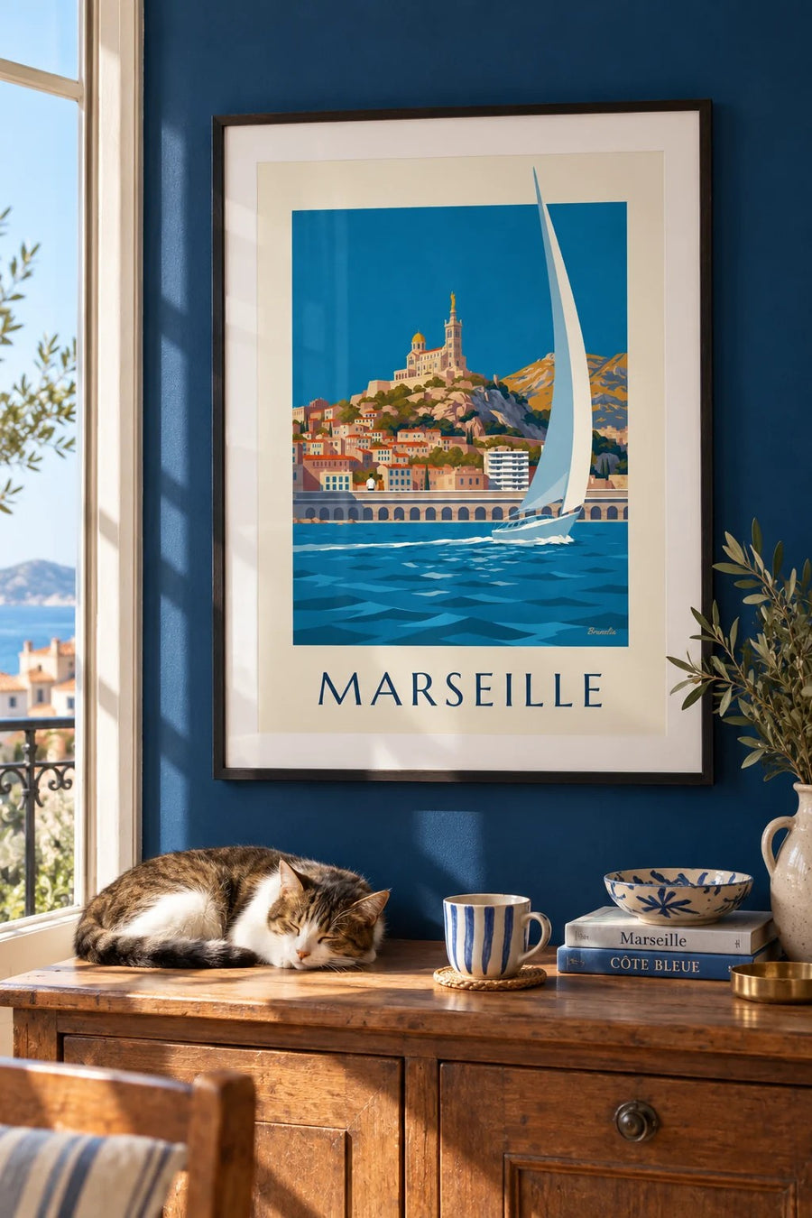 Plakat Notre-Dame-de-la-Garde widzianej od strony morza : w ramie na ścianie