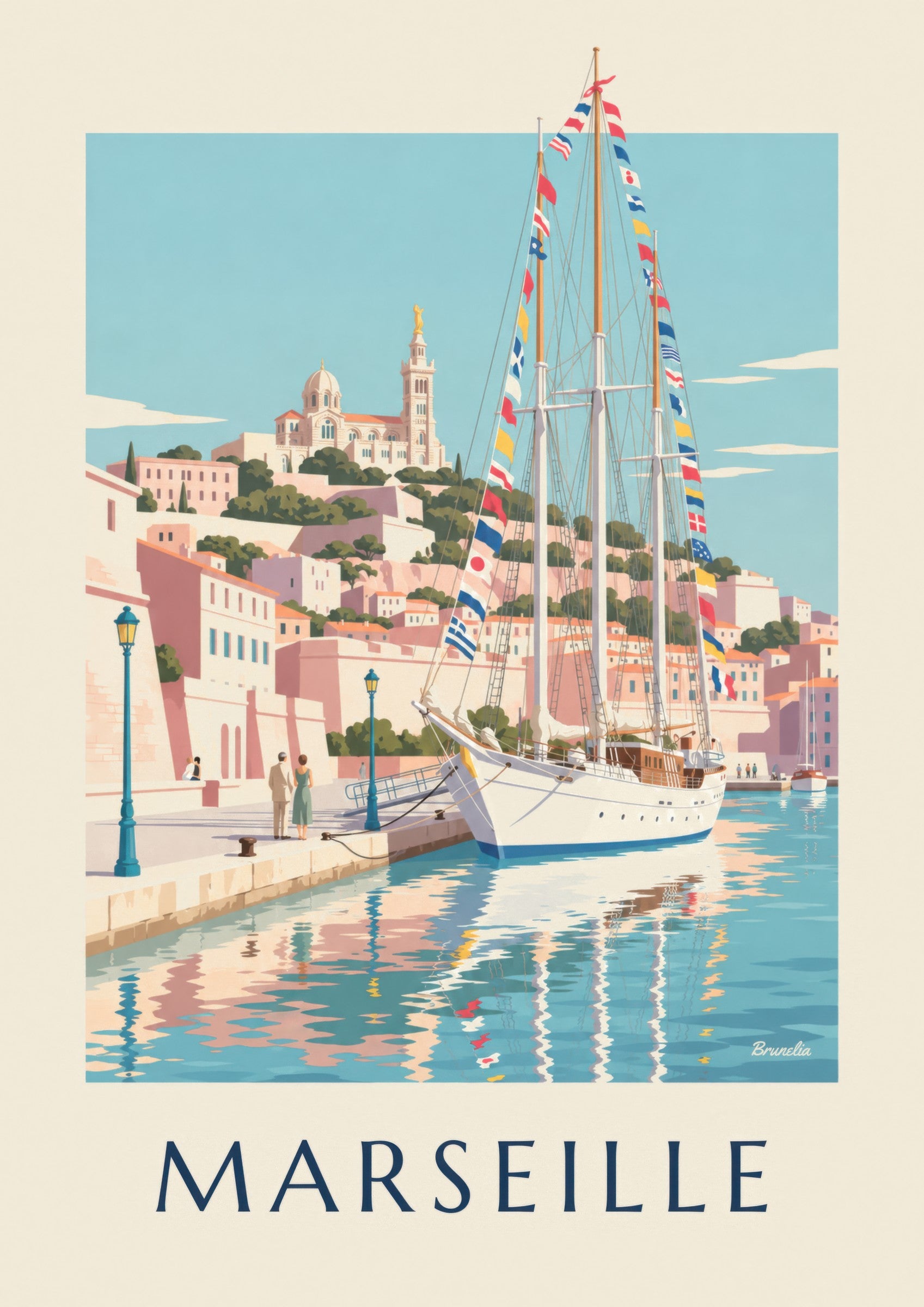 Affiche grand voilier au port de Marseille: zbliżenie szczegółu