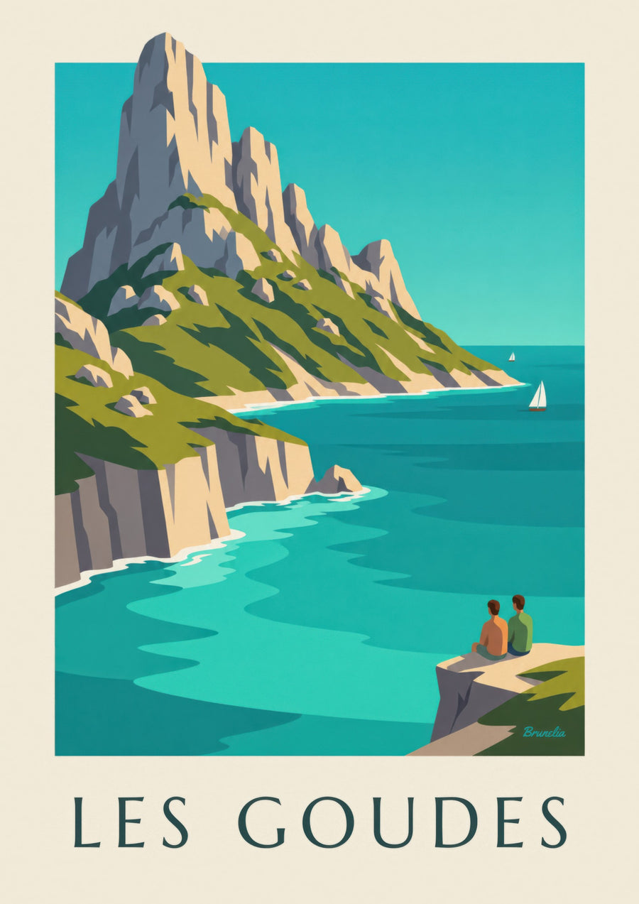Plakat wyspy Maïre naprzeciwko Les Goudes, turkusowa woda