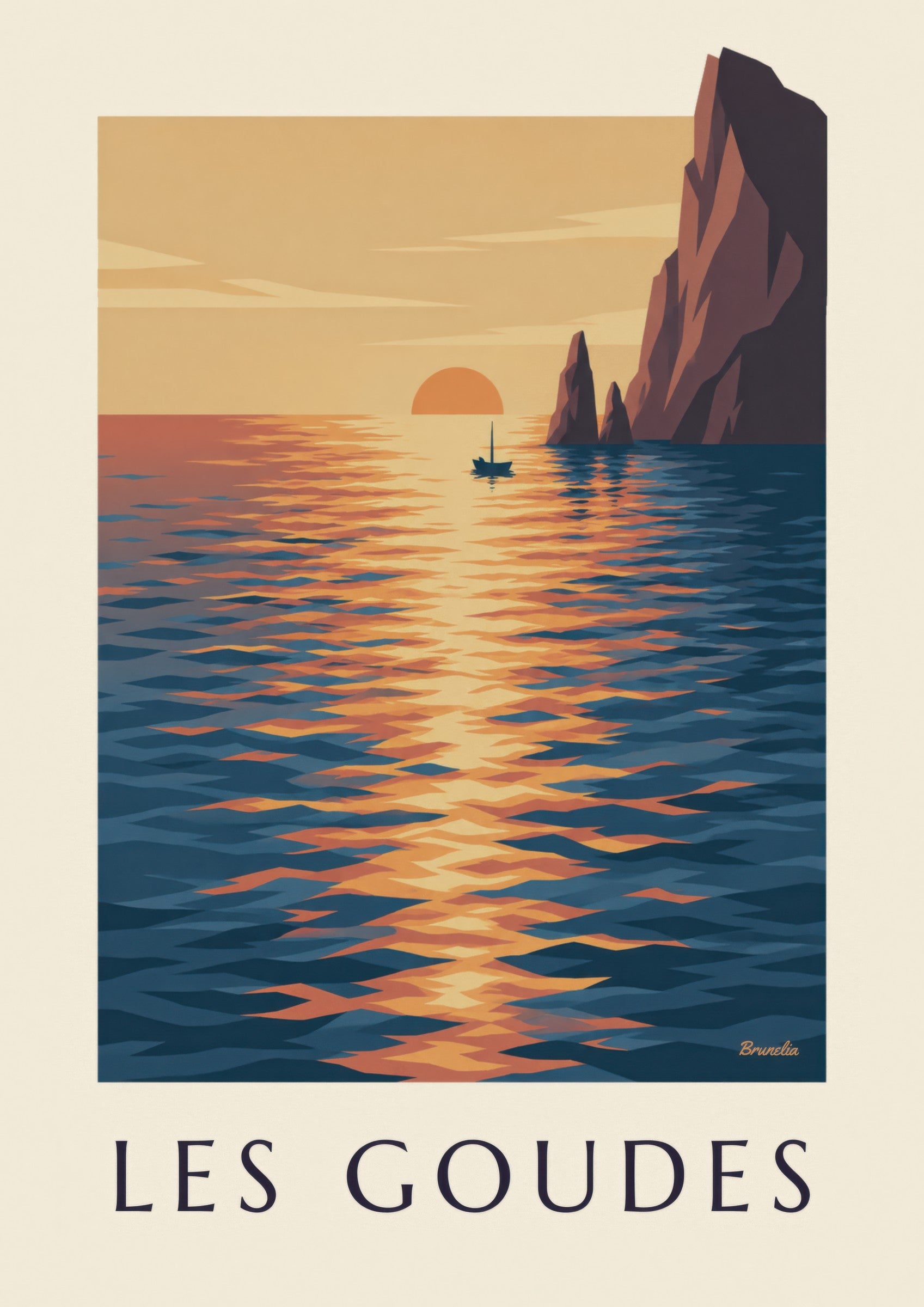 Plakat zachodu słońca w Les Goudes: zbliżenie szczegółu