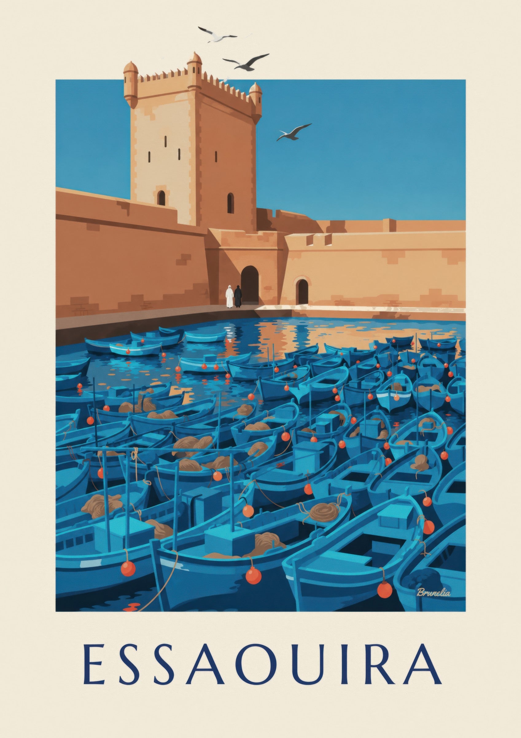 Plakat przedstawiający port w As-Sawirze i wieżę Skali: zbliżenie szczegółu