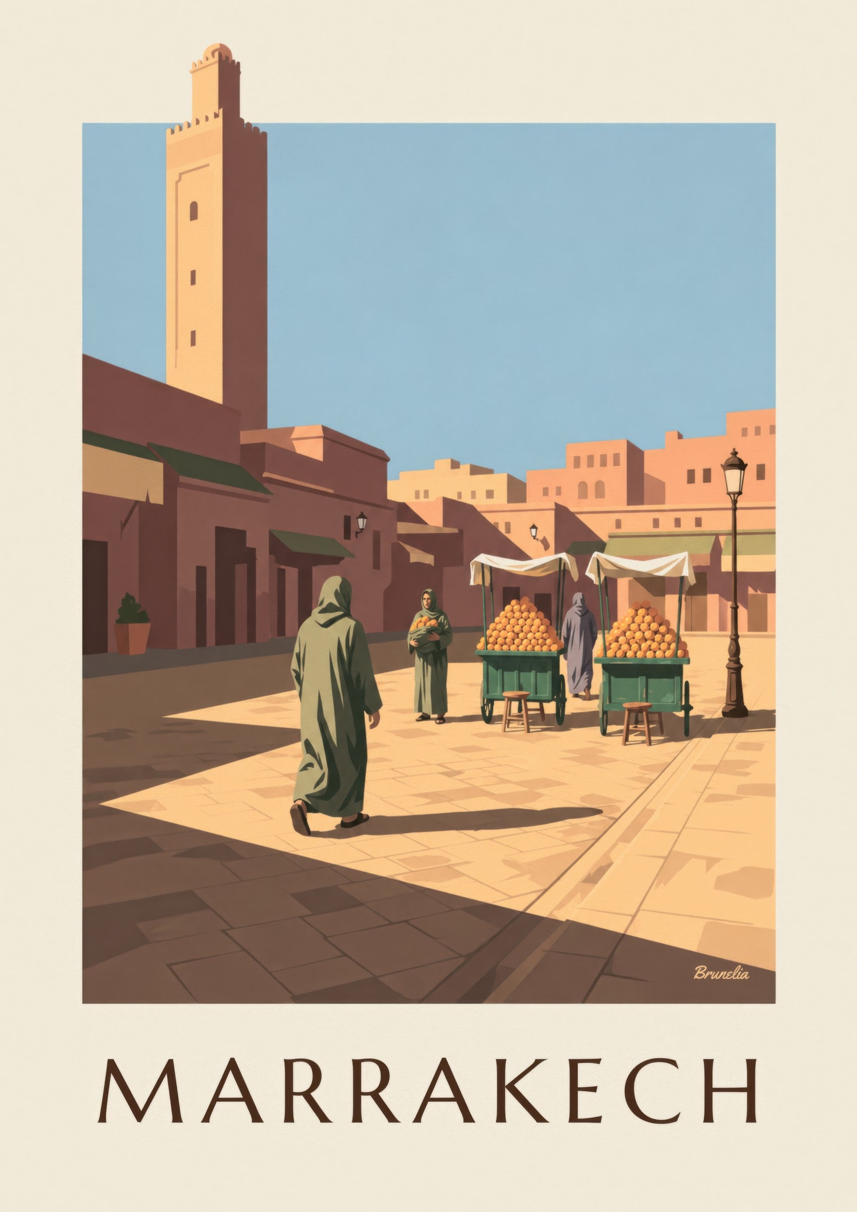 Plakat Dżamaa al-Fina w Marrakeszu, stragany z pomarańczami: zbliżenie szczegółu