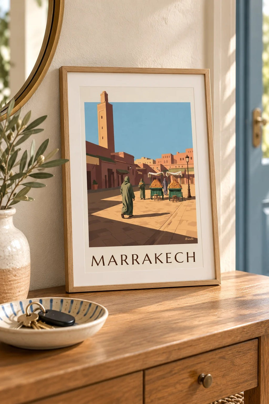 Plakat Dżamaa al-Fina w Marrakeszu, stragany z pomarańczami : mały format A4 w ramie