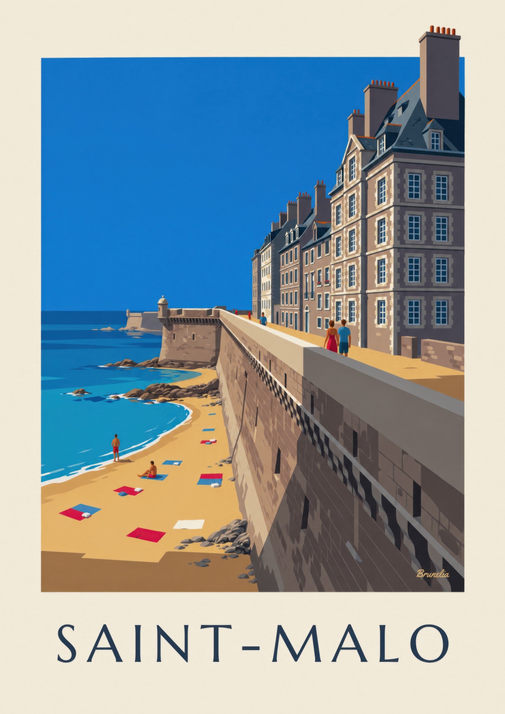Affiche remparts de Saint-Malo et plage: zbliżenie szczegółu
