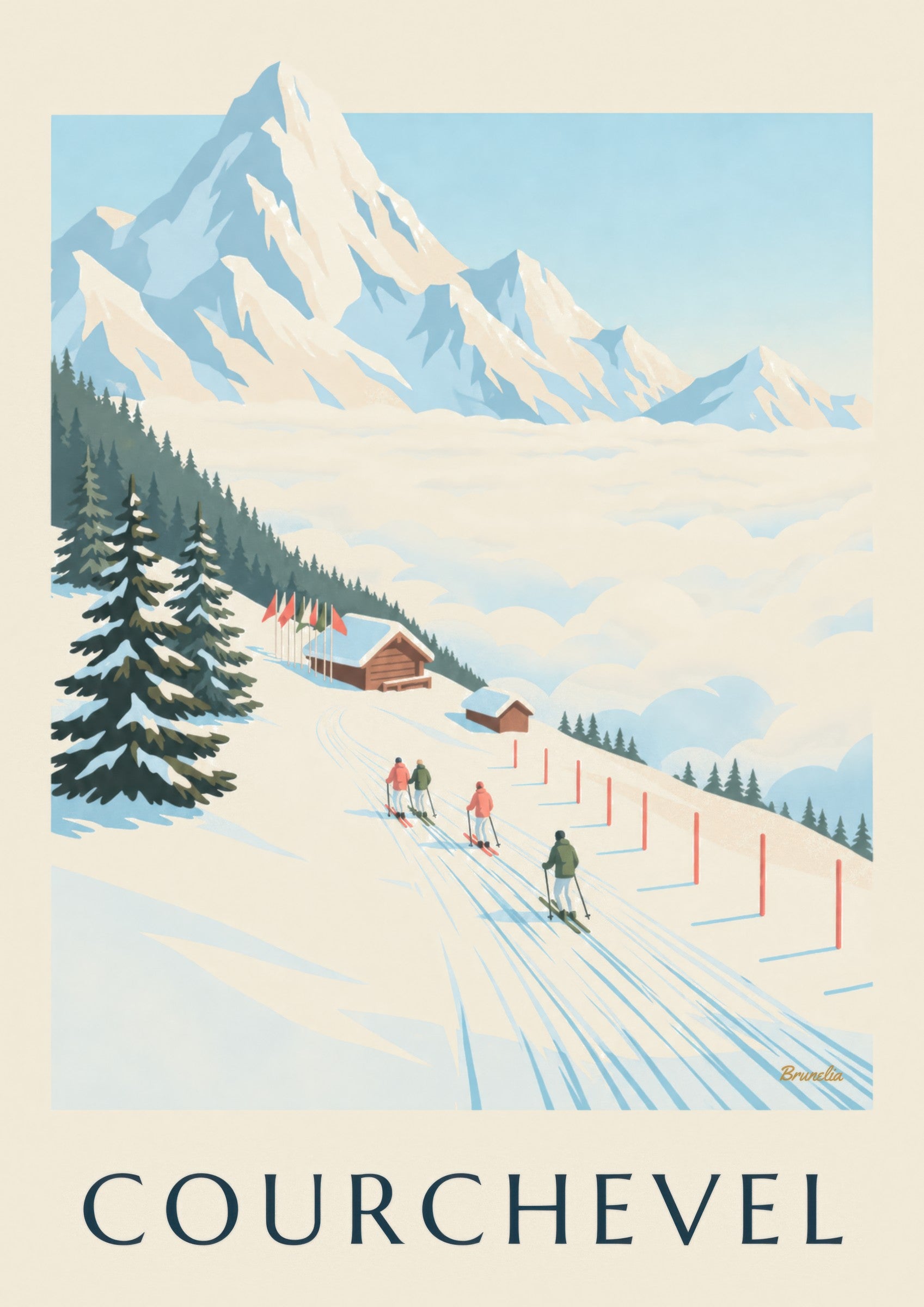 Affiche pistes de Courchevel face au Mont-Blanc: zbliżenie szczegółu