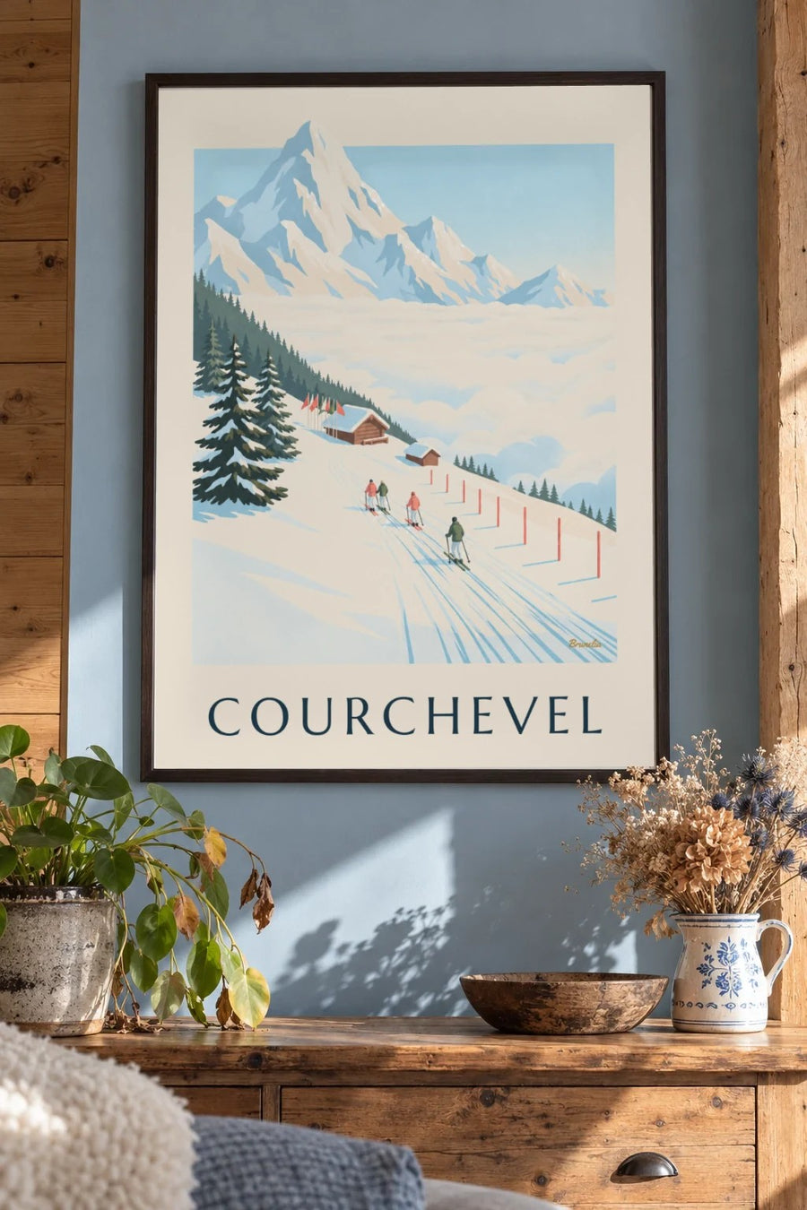 Affiche pistes de Courchevel face au Mont-Blanc : encadrée au mur