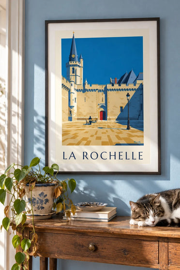 Plakat przedstawiający gotycki ratusz w La Rochelle : w ramie na ścianie