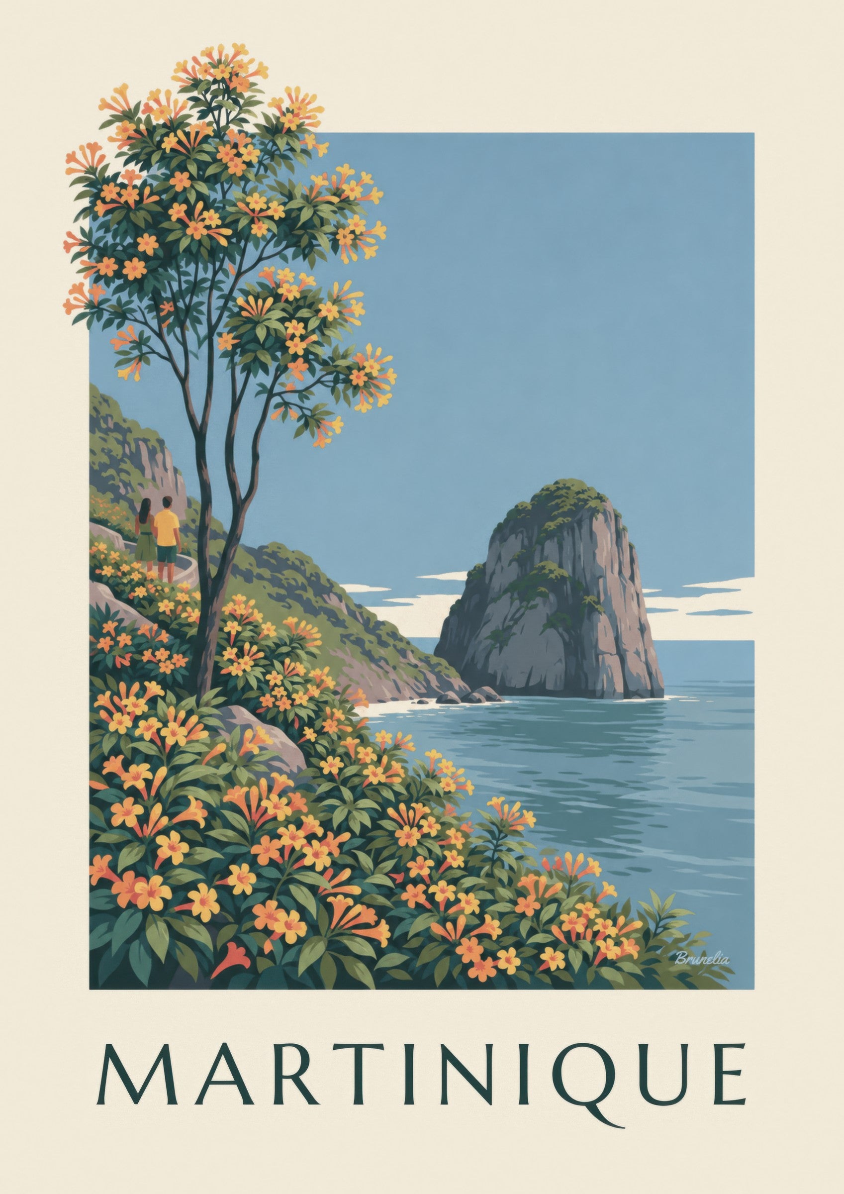 Affiche Martinique, rocher du Diamant et mer des Caraïbes: zbliżenie szczegółu