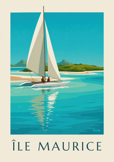 Plakat Île aux Cerfs i turkusowej laguny (tytuł ÎLE MAURICE) : cały plakat