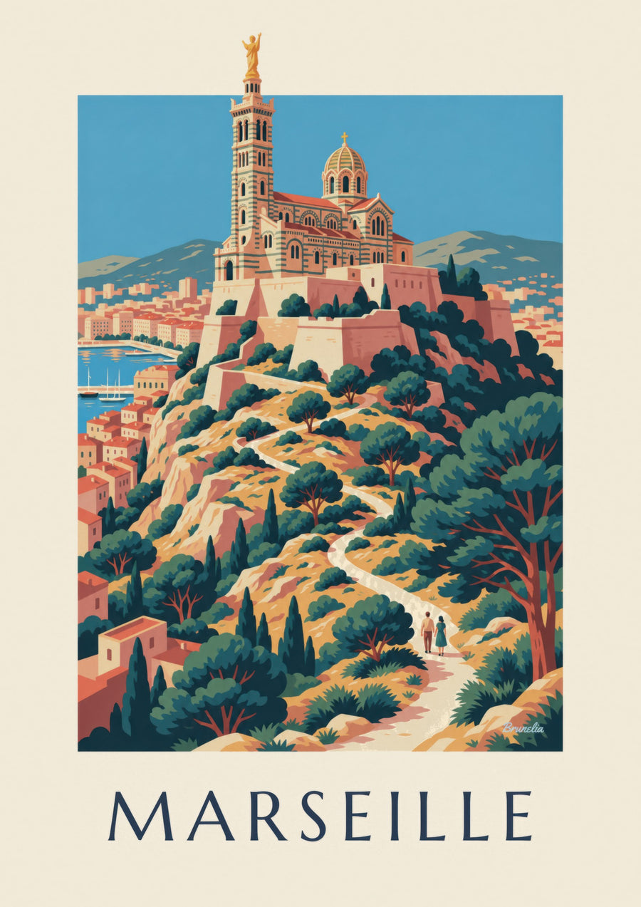 Plakat Notre-Dame-de-la-Garde o zachodzie słońca